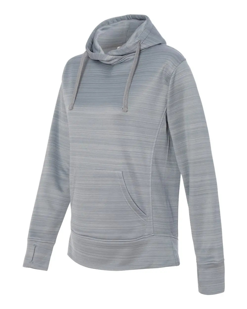 J. America 8662j Women’s Odyssey Striped Performance Fleece Lapover Hooded Sweatshirt - 8662 - Quarry - Ladies s
