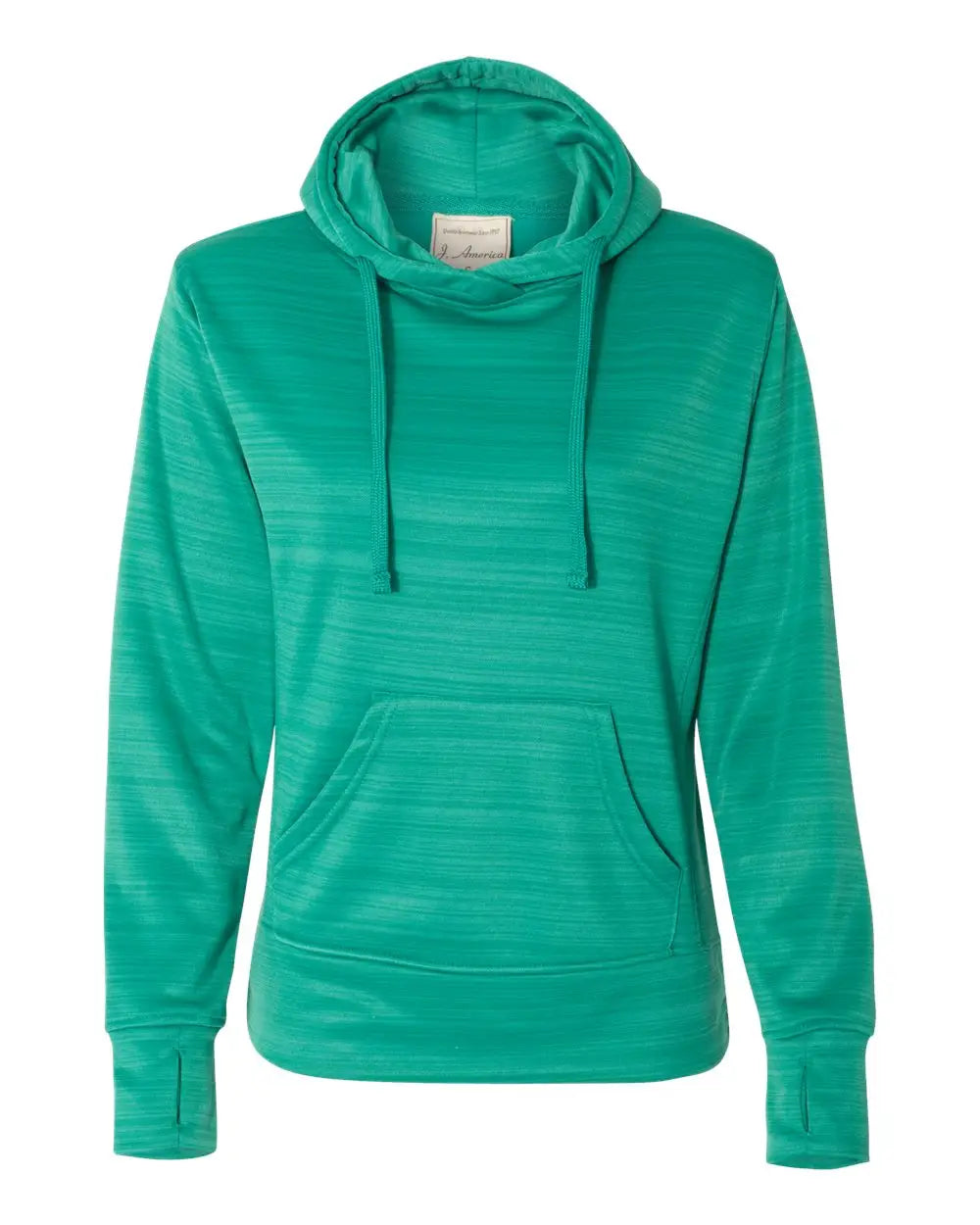J. America 8662j Women’s Odyssey Striped Performance Fleece Lapover Hooded Sweatshirt - 8662 - Dynasty Green Stripe