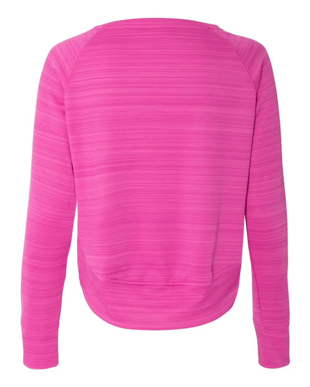 J. America 8663 Women’s Odyssey Striped Performance Fleece Hi-low Crewneck Sweatshirt - Passion Pink Stripe - Ladies s