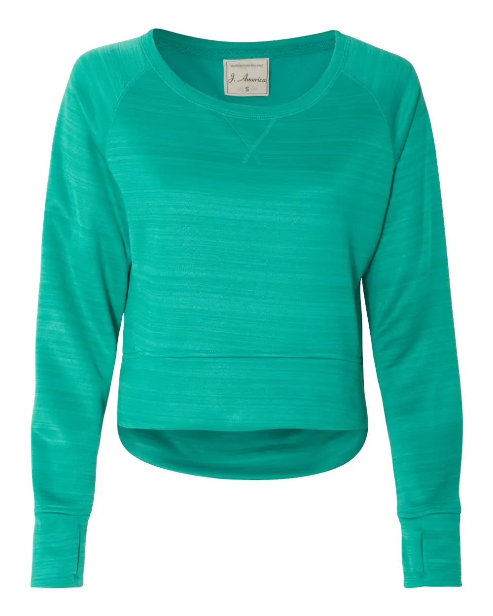 J. America 8663 Women’s Odyssey Striped Performance Fleece Hi-low Crewneck Sweatshirt - Dynasty Green Stripe - Ladies s