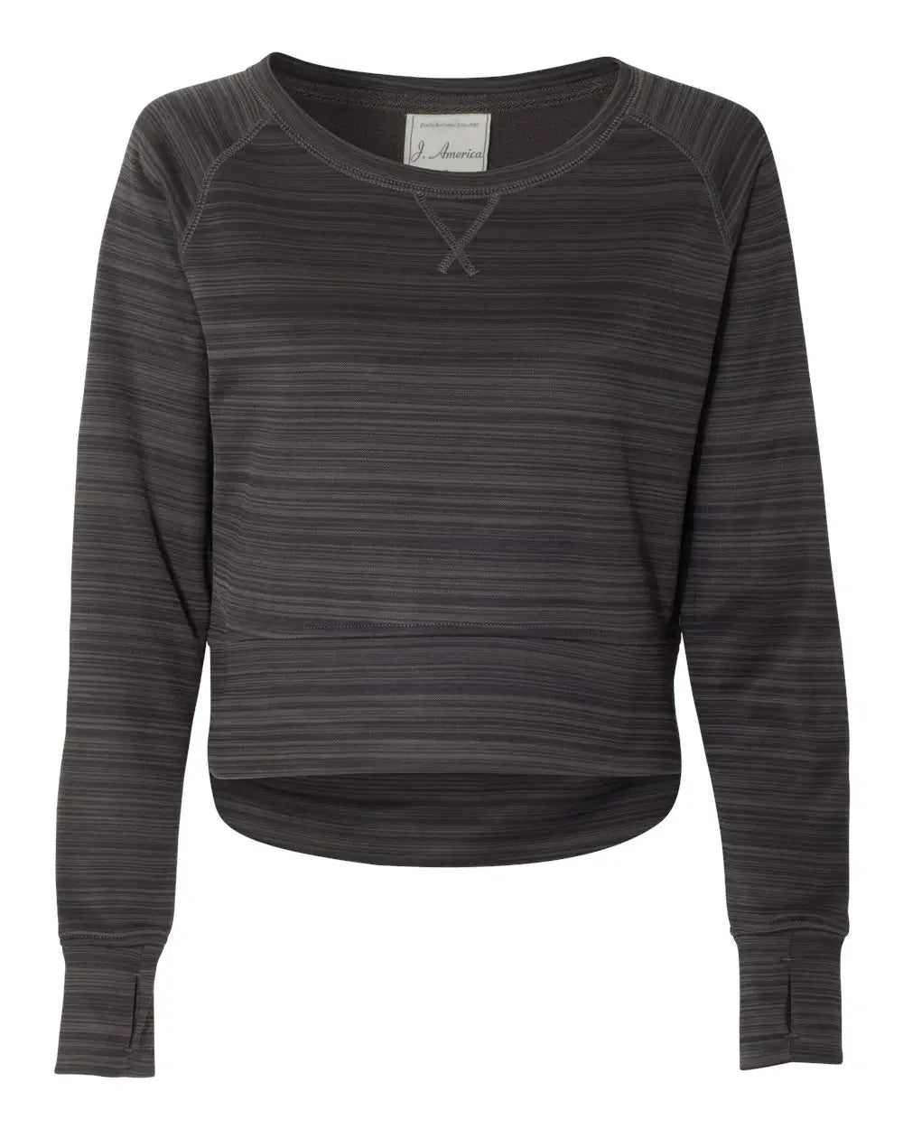 J. America 8663 Women’s Odyssey Striped Performance Fleece Hi-low Crewneck Sweatshirt - Granite - Ladies s