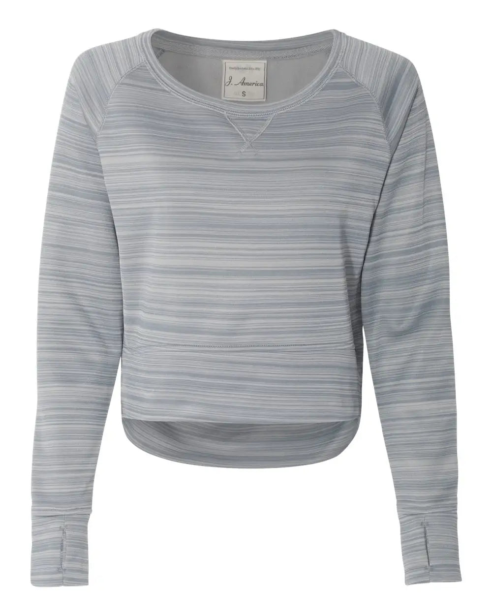 J. America 8663 Women’s Odyssey Striped Performance Fleece Hi-low Crewneck Sweatshirt - Quarry - Ladies s