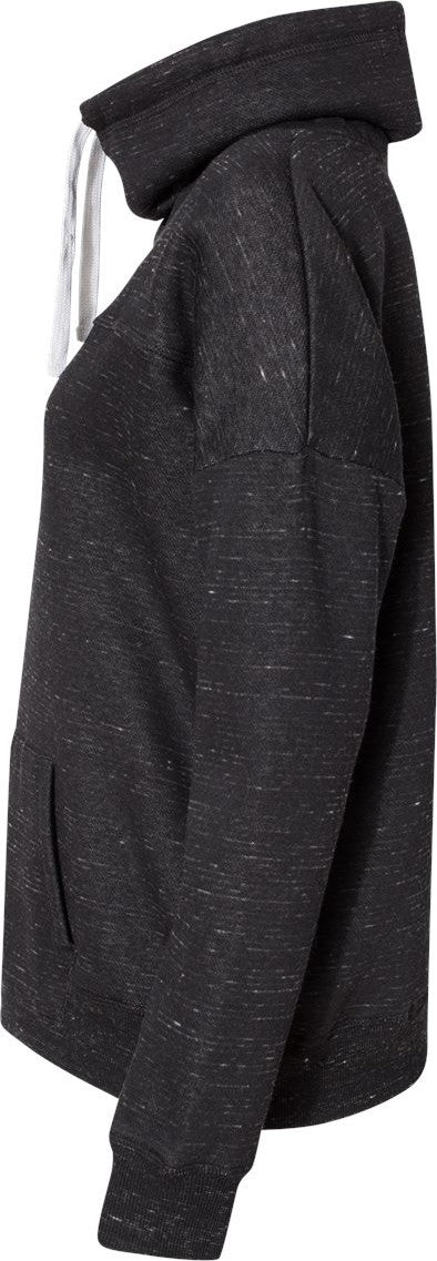J. America 8673 Women’s Mélange Fleece Cowl Neck Sweatshirt - Black