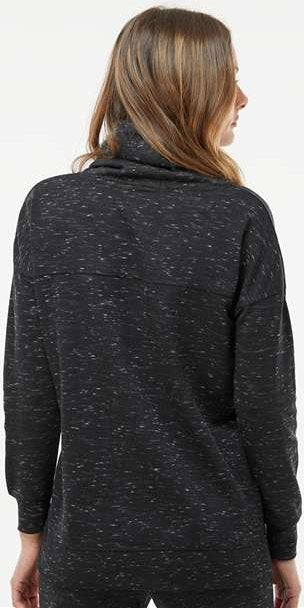J. America 8673 Women’s Mélange Fleece Cowl Neck Sweatshirt - Black