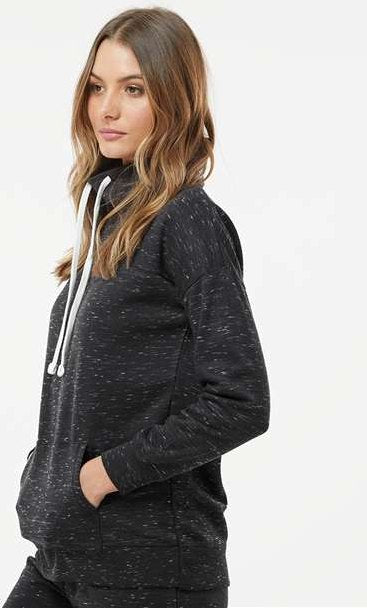 J. America 8673 Women’s Mélange Fleece Cowl Neck Sweatshirt - Black
