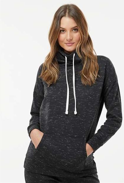 J. America 8673 Women’s Mélange Fleece Cowl Neck Sweatshirt - Black