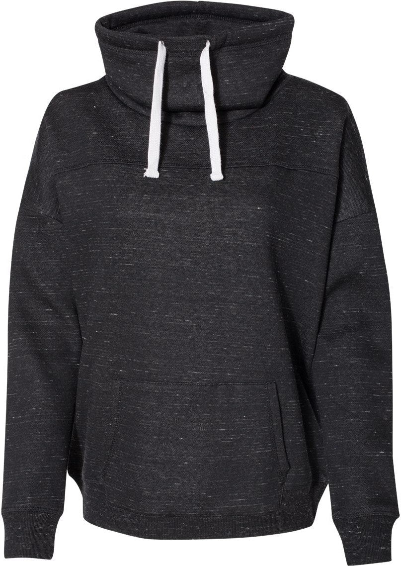 J. America 8673 Women’s Mélange Fleece Cowl Neck Sweatshirt - Black - s