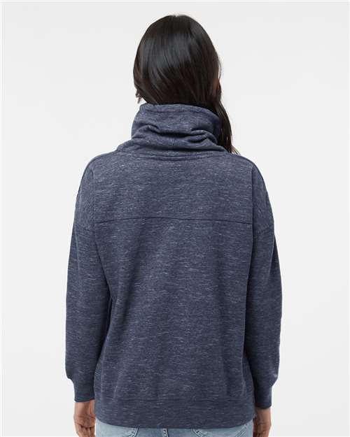J. America 8673 Women’s Mélange Fleece Cowl Neck Sweatshirt - Navy