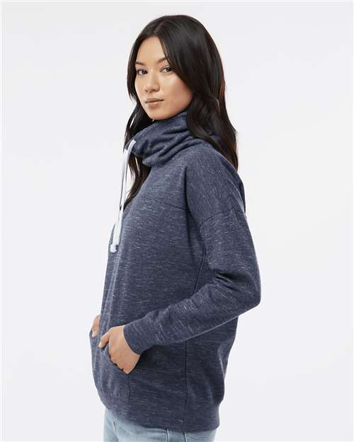 J. America 8673 Women’s Mélange Fleece Cowl Neck Sweatshirt - Navy