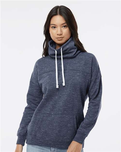 J. America 8673 Women’s Mélange Fleece Cowl Neck Sweatshirt - Navy