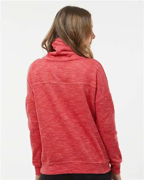 J. America 8673 Women’s Mélange Fleece Cowl Neck Sweatshirt - Red