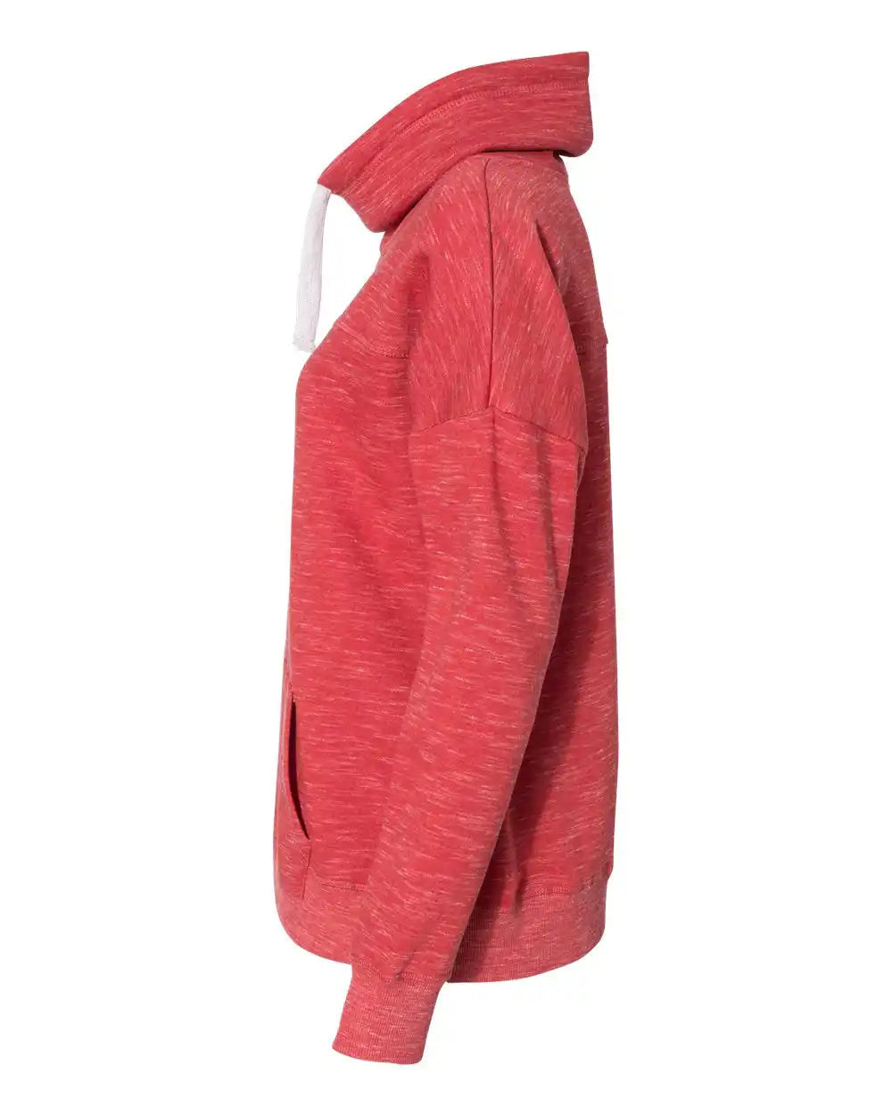 J. America 8673 Women’s Mélange Fleece Cowl Neck Sweatshirt - Red
