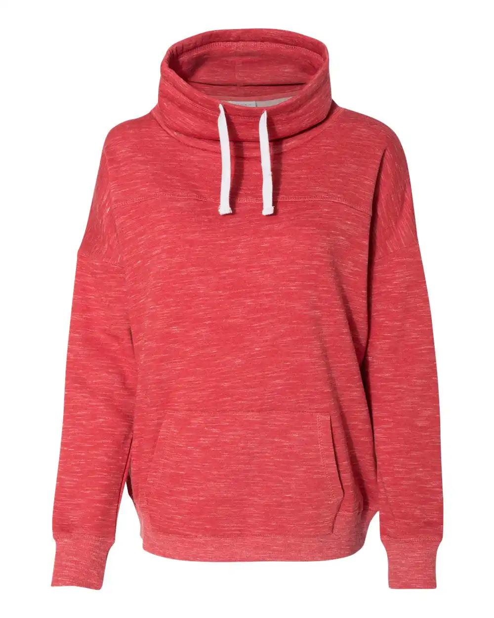 J. America 8673 Women’s Mélange Fleece Cowl Neck Sweatshirt - Red - s