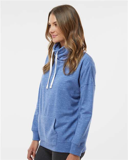 J. America 8673 Women’s Mélange Fleece Cowl Neck Sweatshirt - Royal