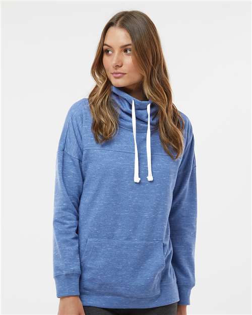 J. America 8673 Women’s Mélange Fleece Cowl Neck Sweatshirt - Royal