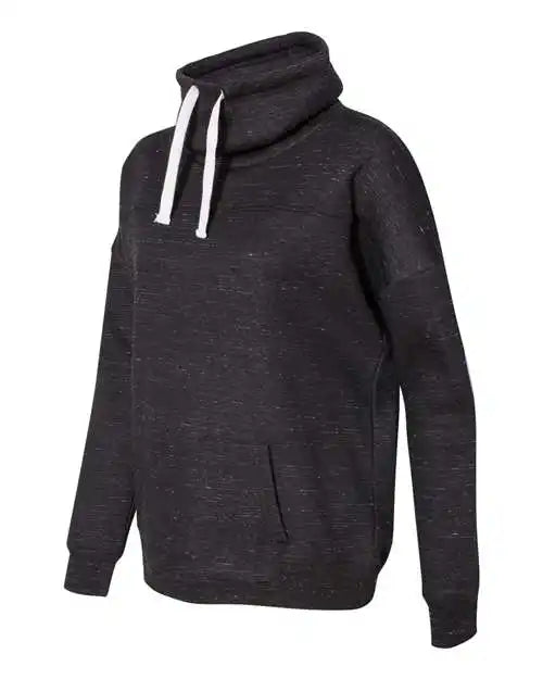 J. America 8673 Womens Mlange Fleece Cowl Neck Sweatshirt - Black