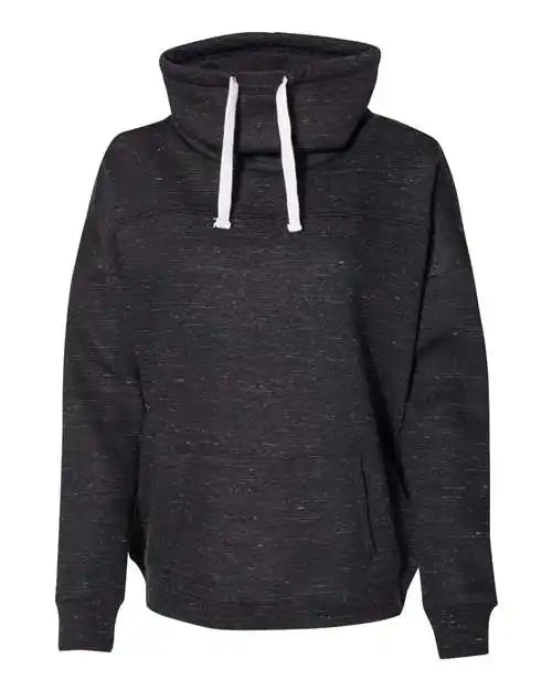 J. America 8673 Womens Mlange Fleece Cowl Neck Sweatshirt - Black
