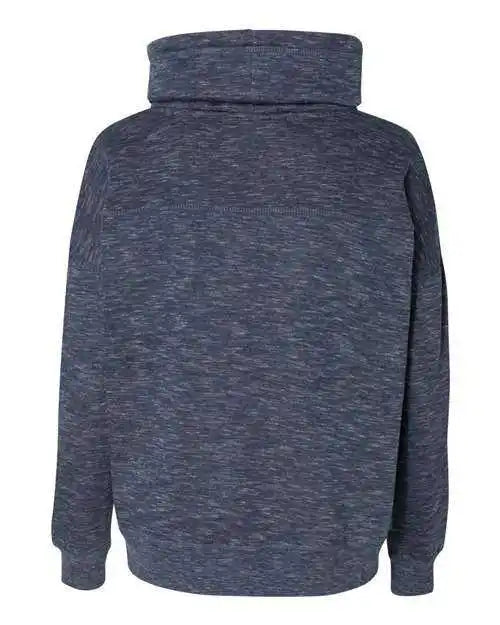 J. America 8673 Womens Mlange Fleece Cowl Neck Sweatshirt - Navy