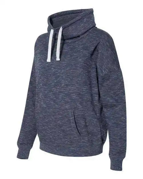 J. America 8673 Womens Mlange Fleece Cowl Neck Sweatshirt - Navy