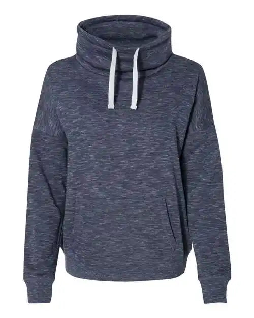 J. America 8673 Womens Mlange Fleece Cowl Neck Sweatshirt - Navy