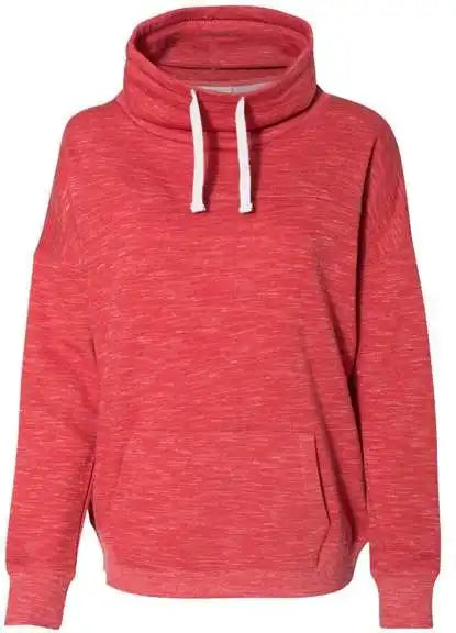 J. America 8673 Womens Mlange Fleece Cowl Neck Sweatshirt - Red