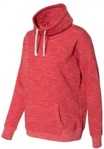 J. America 8673 Womens Mlange Fleece Cowl Neck Sweatshirt - Red