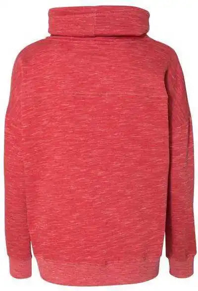 J. America 8673 Womens Mlange Fleece Cowl Neck Sweatshirt - Red