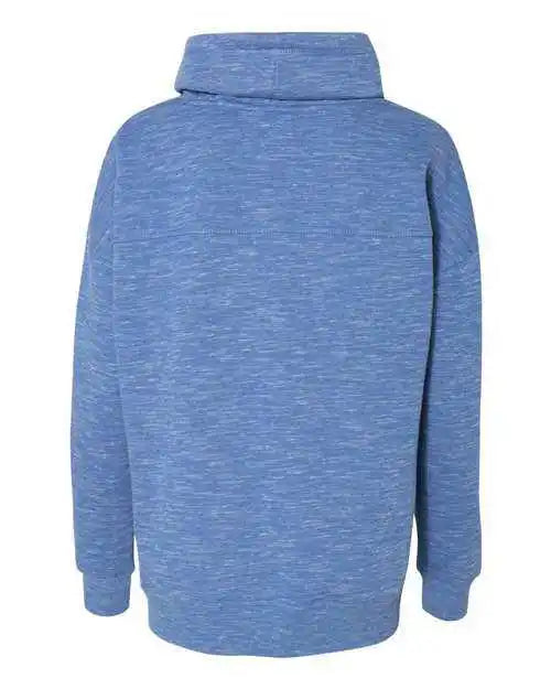 J. America 8673 Womens Mlange Fleece Cowl Neck Sweatshirt - Royal