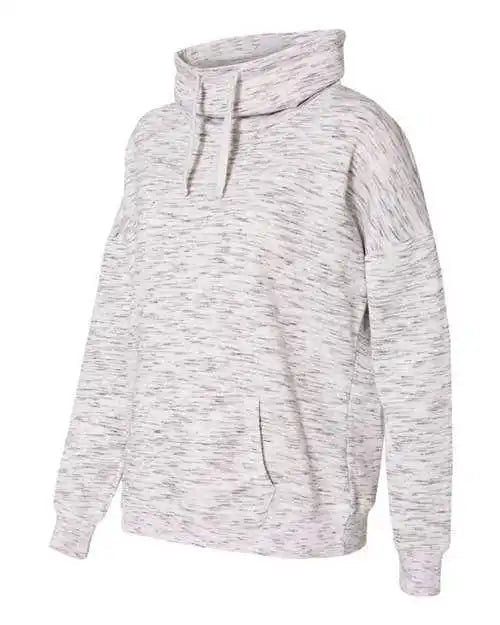 J. America 8673 Womens Mlange Fleece Cowl Neck Sweatshirt - White