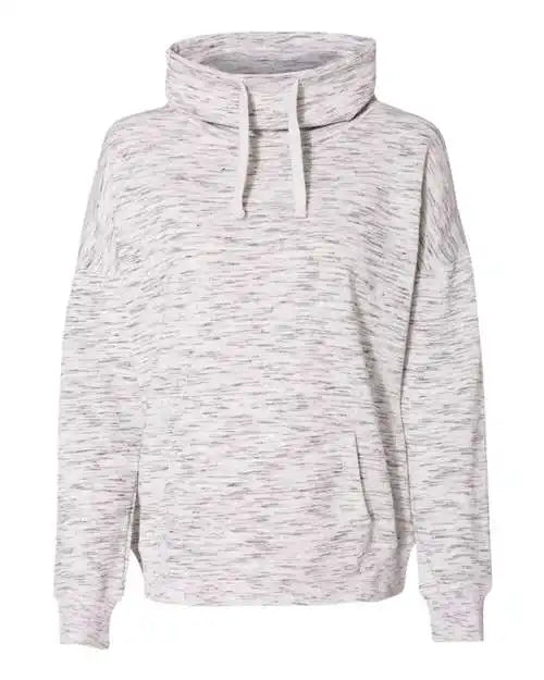 J. America 8673 Womens Mlange Fleece Cowl Neck Sweatshirt - White