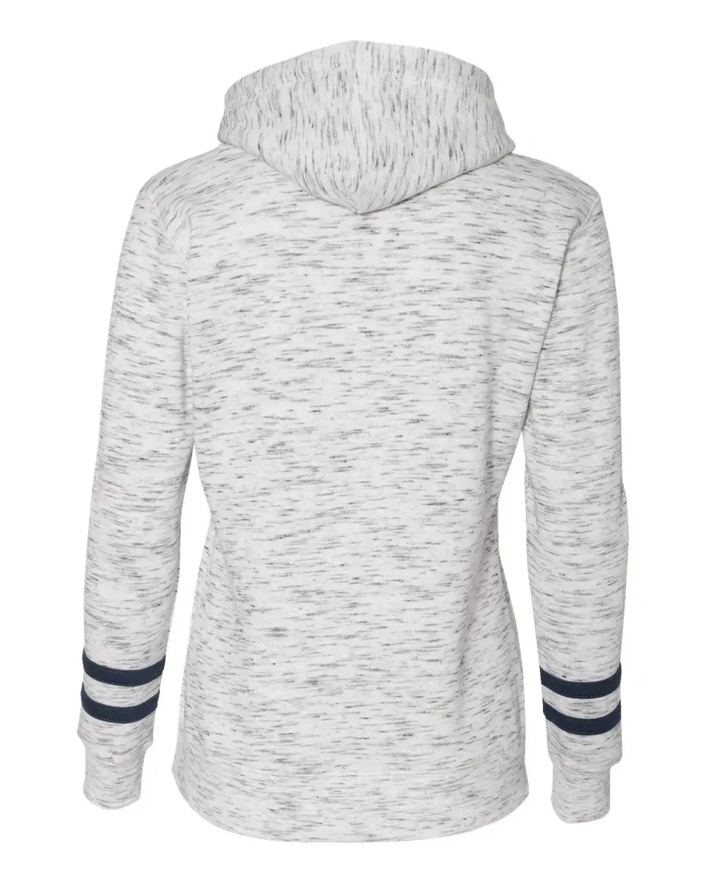 J. America 8674 Women’s Mãlange Fleece Striped-sleeve Hooded Sweatshirt - White Navy