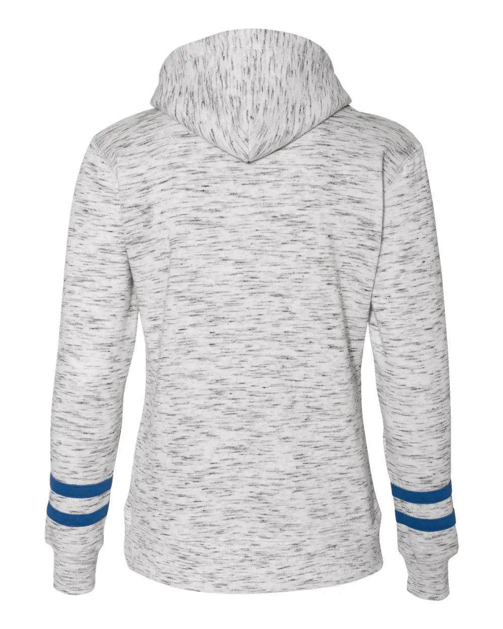 J. America 8674 Women’s Mélange Fleece Striped-sleeve Hooded Sweatshirt - White Royal