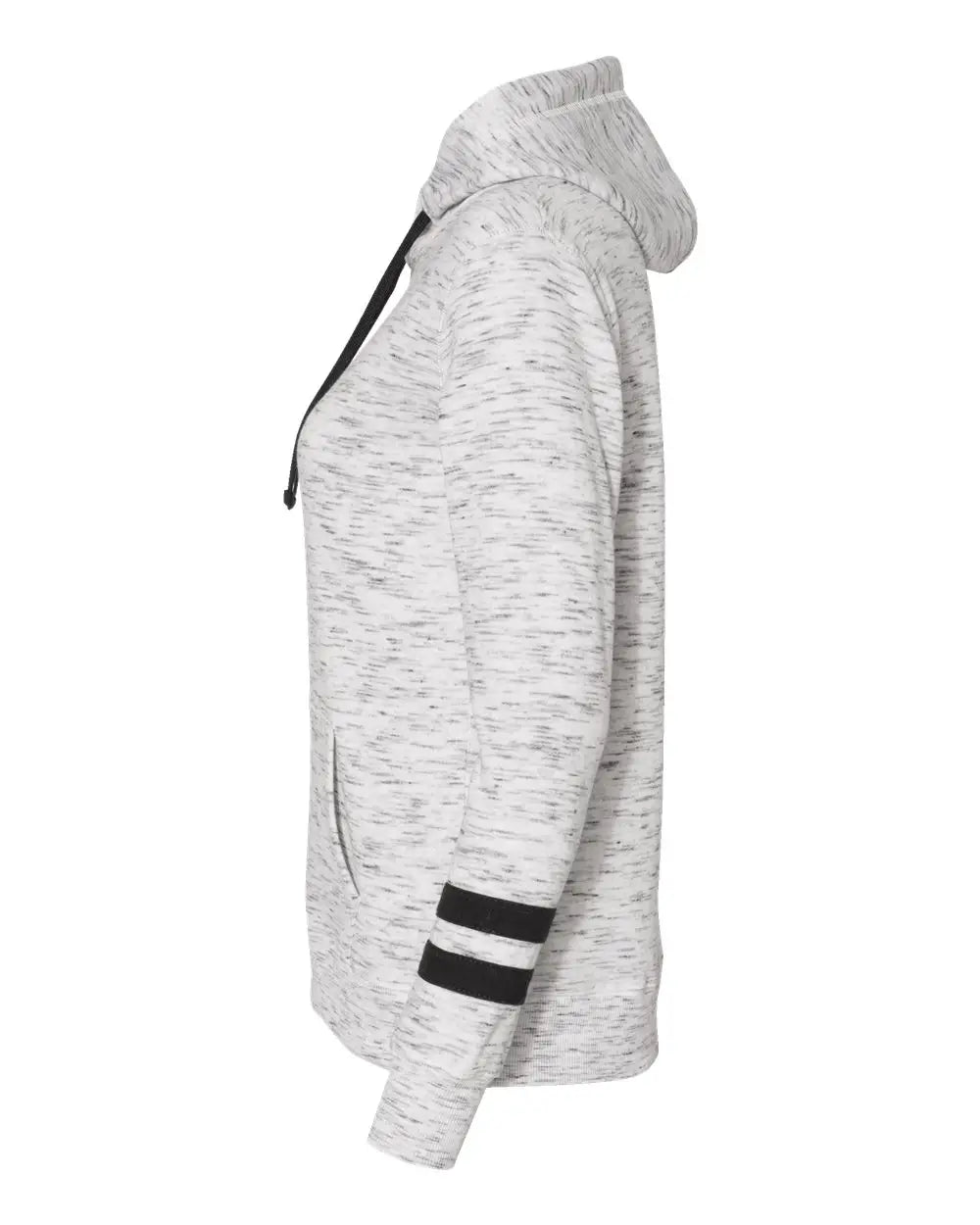 J. America 8674 Women’s Mélange Fleece Striped-sleeve Hooded Sweatshirt - White Black