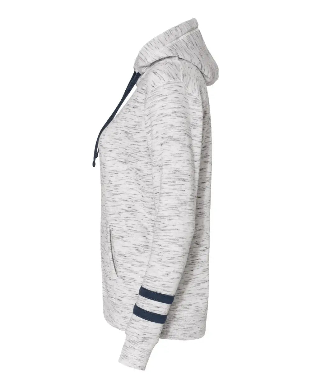J. America 8674 Women’s Mélange Fleece Striped-sleeve Hooded Sweatshirt - White Navy