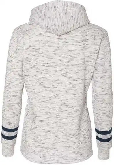 J. America 8674 Womens Mlange Fleece Striped Sleeve Hooded Sweatshirt White Navy