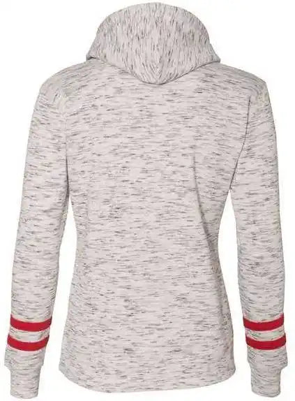 J. America 8674 Womens Mlange Fleece Striped Sleeve Hooded Sweatshirt White Red