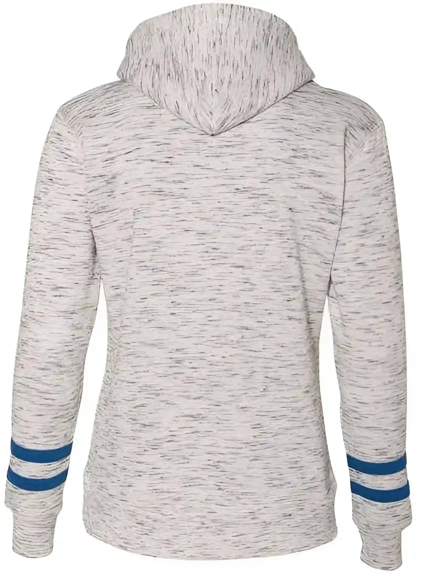 J. America 8674 Womens Mlange Fleece Striped Sleeve Hooded Sweatshirt White Royal