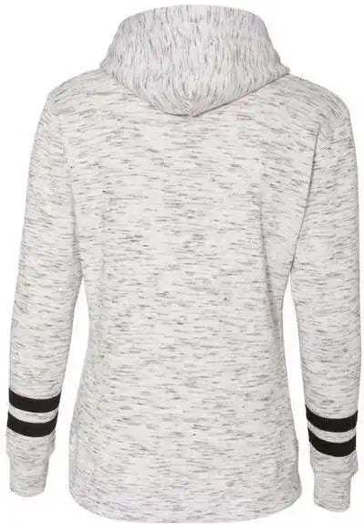J. America 8674 Womens Mlange Fleece Striped Sleeve Hooded Sweatshirt White Black