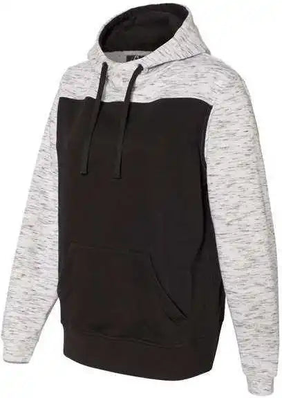 J. America 8676 Mlange Fleece Colorblocked Hooded Sweatshirt - Black White