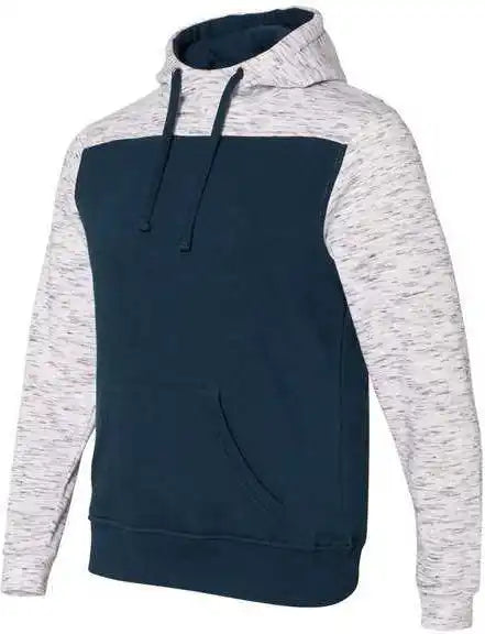 J. America 8676 Mlange Fleece Colorblocked Hooded Sweatshirt - Navy White