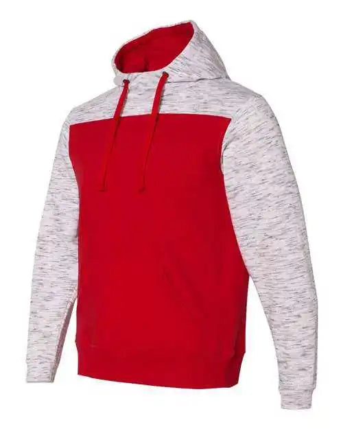 J. America 8676 Mlange Fleece Colorblocked Hooded Sweatshirt - Red White