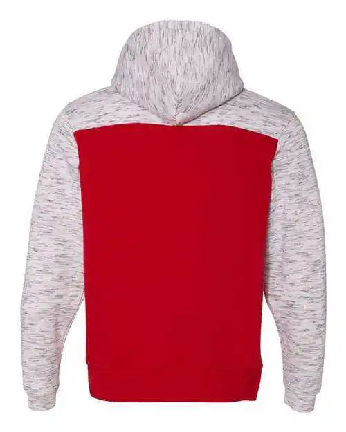 J. America 8676 Mlange Fleece Colorblocked Hooded Sweatshirt - Red White