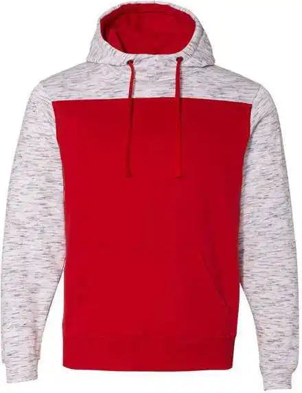 J. America 8676 Mlange Fleece Colorblocked Hooded Sweatshirt - Red White