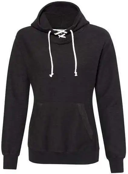 J. America 8694 Womens French Terry Sport Lace Scuba Hooded Pullover - Black