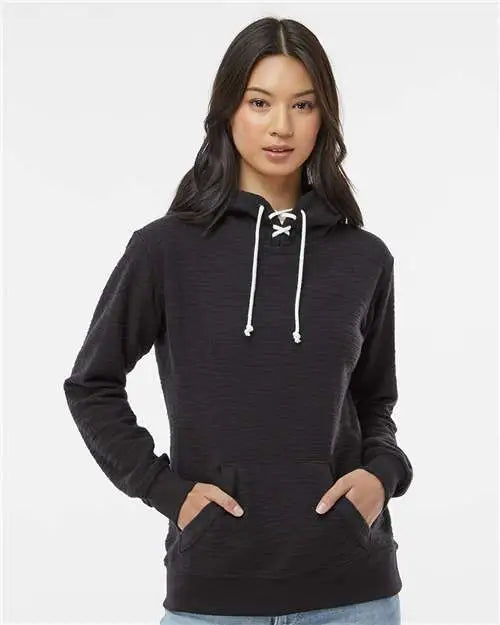 J. America 8694j Women’s French Terry Sport Lace Scuba Hooded Pullover - 8694 - Black