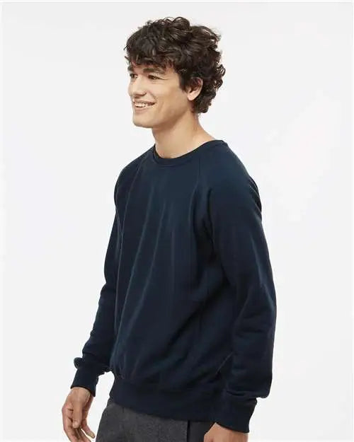 J. America 8707a Ripple Fleece Raglan Crewneck Sweatshirt - 8707 - Navy