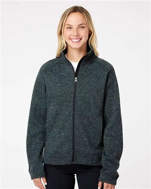 J. America 8716 Women’s Traverse Full-zip Sweater - Black Herringbone - s