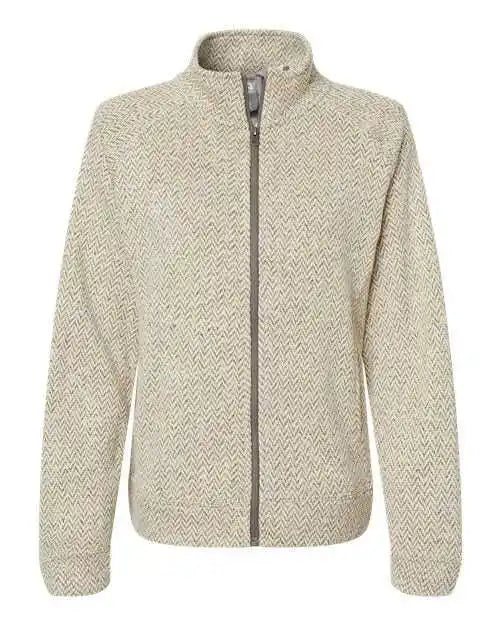 J. America 8716 Women’s Traverse Full-zip Sweatshirt - Oatmeal Herringbone