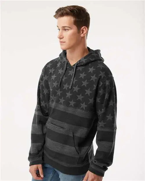 J. America 8815j Tailgate Hooded Sweatshirt - 8815 - Black Stars Stripes