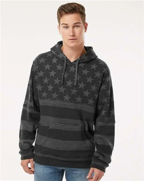 J. America 8815j Tailgate Hooded Sweatshirt - 8815 - Black Stars Stripes